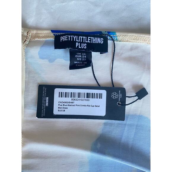 PrettyLittleThing Plus Size 22 Abstract Blue Brushstroke Print Midi Slip Dress - Picture 7 of 7